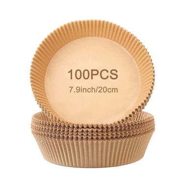 Cuisine Art 100PCS Air Fryer Disposable Paper Liners   20cm Round, Non-Stick - Brown