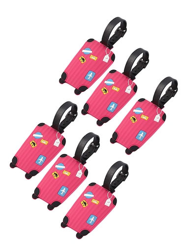 Luggage Tag with Name ID Card, Personalized Identifier ID Labels, Flexible PVC Travel Tags, Secure Travel Luggage Labels for Baggage Identity, Suitcase Tag &ndash; Trolley Shape, Pink 6-Piece Set