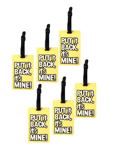 Luggage Tag with Name ID Card, Personalized Identifier ID Labels, Flexible PVC Travel Tags, Secure Travel Luggage Labels for Baggage, Suitcase Tag  &ndash; "PUT IT BACK, It's Mine!" Yellow 6-Piece Set