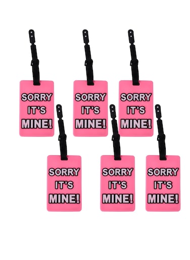 Luggage Tag with Name ID Card, Personalized Identifier ID Labels, Flexible PVC Travel Tags, Secure Travel Luggage Labels for Baggage, Suitcase Tag  &ndash; "Sorry, It's Mine" Design, Pink 6-Piece Set