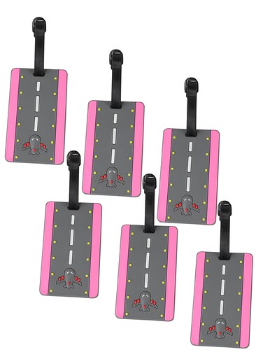 Luggage Tag with Name ID Card, Personalized Identifier ID Labels, Flexible PVC Travel Tags, Secure Travel Luggage Labels for Baggage Identity, Suitcase Tag -  Airplane on Runway Design 6-Piece Set
