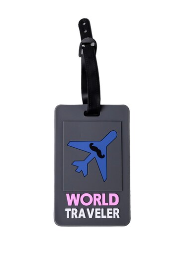 Luggage Tag with Name ID Card, Personalized Identifier ID Labels, Flexible PVC Travel Tags, Secure Travel Luggage Labels for Baggage Identity, Suitcase Tag - "WORLD Traveler" Text Design