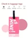 Luggage Tag with Name ID Card, Personalized Identifier ID Labels, Flexible PVC Travel Tags, Secure Travel Luggage Labels for Baggage Identity, Suitcase Tag "Mine!" Design, Pink 3-Piece Set