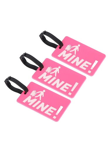 Luggage Tag with Name ID Card, Personalized Identifier ID Labels, Flexible PVC Travel Tags, Secure Travel Luggage Labels for Baggage Identity, Suitcase Tag "Mine!" Design, Pink 3-Piece Set