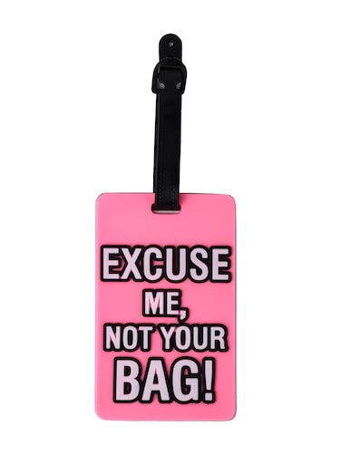 Luggage Tag with Name ID Card, Personalized Identifier ID Labels, Flexible PVC Travel Tags, Secure Travel Luggage Labels for Baggage Identity, Suitcase Tag  &ndash; "Excuse Me, Not Your Bag" Design, Pink