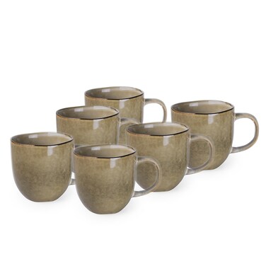 Cuisine Art Jamie Collection 385ml Stoneware Mug - Brown Large &amp; Durable Coffee Cup (Set of 6)