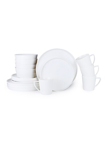 Cuisine Art Aden Bone China Dinner Set for Every Meals - White 16 Pieces   4 Dinner Plates (Dia 25.3cm) 4 Side Plates, 4 Bowls (Dia14.5xH1.8cm) 4 Mugs   Elegant Plates for Everyday Dining