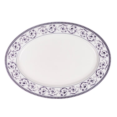 Claytan Callista 14.2 inch Hand-Glazed Ceramic Oval Platter (Purple &amp; White Set Of 1)