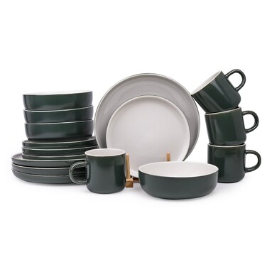 Cuisine Art HUMA 16-Piece Stoneware Dinner Set - Dark Green