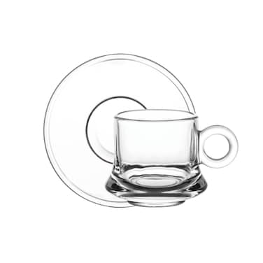 Doyalex Glass Coffee Cup &amp; Saucer Set - 80ml, 12-Pieces, Transparent