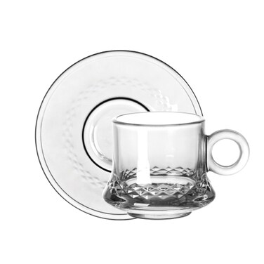 Doyalex Glass Coffee Cup &amp; Saucer Set - 80ml, 12-Pieces, Transparent (CS-038B)