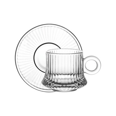 Doyalex Glass Coffee Cup &amp; Saucer Set - 80ml, 12-Pieces, Transparent (CS-038C)