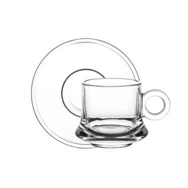 Doyalex Glass Tea Cup &amp; Saucer Set - 190ml, 12-Pieces, Transparent
