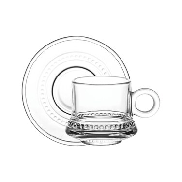 Doyalex Glass Tea Cup &amp; Saucer Set - 190ml, 12-Pieces, Transparent (CS-058A)