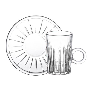 Doyalex Glass Istikan Tea Cup &amp; Saucer Set - 120ml, 12 Pieces, Transparent