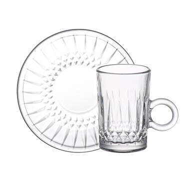 Doyalex Glass Istikan Tea Cup &amp; Saucer Set - 120ml, 12 Pieces, Transparent  (CS-158D)