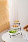 Shallow Porcelain 3-Tier Serving White Bowl Set with Sleek Black Stand (Small Bowl 13CM, Mid Bowl 16CM, Large Bowl 19CM)