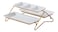 Shallow Elegant Porcelain 2 Tier Rectangle White Plate with Gold Stand (Small Plate 33cm, Large Plate 36cm)