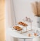 Shallow Elegant Porcelain 3 Tier Rectangle White Plate with Gold Stand (Small Plate 27cm, Mid Plate 31cm, Large Plate 35cm)