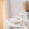 Shallow Elegant Porcelain 3 Tier Rectangle White Plate with Gold Stand (Small Plate 27cm, Mid Plate 31cm, Large Plate 35cm)