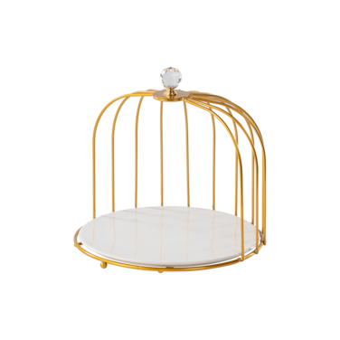 Shallow Elegant Porcelain 26cm Cake Plate with Luxurious Gold Stand,