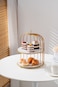 Shallow Elegant 2 Tier Porcelain 26cm Cake Plate with Luxurious Gold Stand