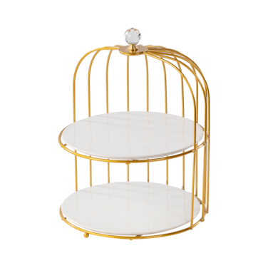 Shallow Elegant 2 Tier Porcelain 26cm Cake Plate with Luxurious Gold Stand