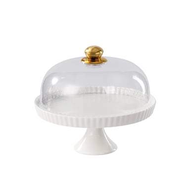 Shallow Elegant Porcelain 27cm White Cake Plate with Plastic Lid