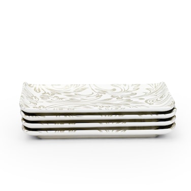 Edessa Elana Ceramic Rectangle Serving Plate (White, 12.5 x 24cm, Set of 4)