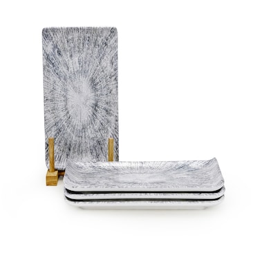 Edessa Astin Ceramic Rectangle Serving Plate (Multicolor, 12.5 x 24cm, Set of 4)