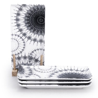 Edessa Cosmo Ceramic Rectangle Serving Plate (Multicolor, 12.5 x 24cm, Set of 4)