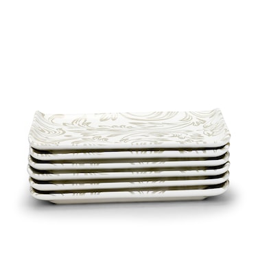 Edessa Elana Ceramic Rectangle Serving Plate (White, 12.5 x 24cm, Set of 6)