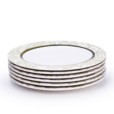 Edessa Ceramic Elana 27Cm Round Dinner Plate, White (Set of 6)