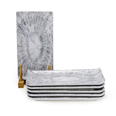 Edessa Astin Ceramic Rectangle Serving Plate (Multicolor, 12.5 x 24cm, Set of 6)