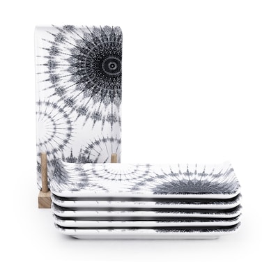Edessa Cosmo Ceramic Rectangle Serving Plate (Multicolor, 12.5 x 24cm, Set of 6)