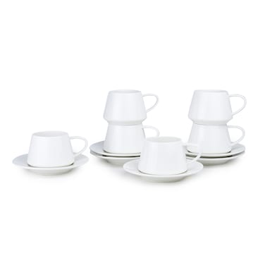 Shallow Elegant Porcelain 6 Cup &amp; 6 Saucer Set, 180ml