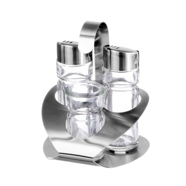 Cuisine Art Soda Lime Glass Cruet Set with Stand, 3 Pieces, Transparent