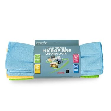 Cuisine Art 100% Polyester Multipurpose Microfiber Cleaning Cloth &ndash; 10 PCS Set, Multicolor   30&times;30 cm   Lint-Free, Reusable Cleaning Towels for Home, Kitchen &amp; Car