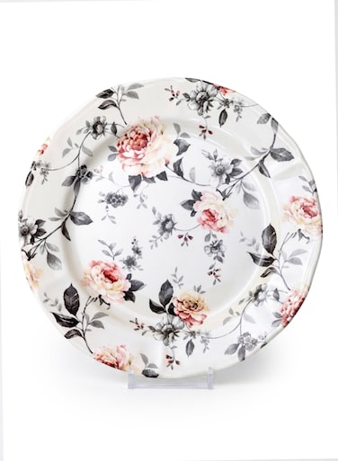 Claytan Earthenware Jasper Chop Plate Floral Pattern, 12.1 Inch, White   Premium Dinner &amp; Serving Plate for Main Course, Steak, BBQ, Pasta &amp; Continental Meals   Elegant Tableware for Home, Office