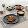 Shallow Stoneware HUA 18 Pc Dinner Set, Black   Hammered Texture Dinnerware Set for 6 People   Plates Bowls &amp; Side Plates Lightweight Stackable Tableware Set for Modern Home Dining
