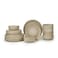 Shallow Stoneware REX 18PCS Dinner Set, Beige   Dinnerware Set Serves 6 People   6 Dinner Plates 6 Side Plates 6 Bowls Lightweight Stackable Plate &amp; Bowl Set for Home Family Meals