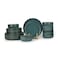 Shallow Stoneware TIM 18 PC Dinner Set, Blue   Lightweight Dinnerware Set for 6 People, 6 Dinner Plates 6 Side Plates 6 Bowls Modern Stackable Dining for Everyday Home Dining Tableware