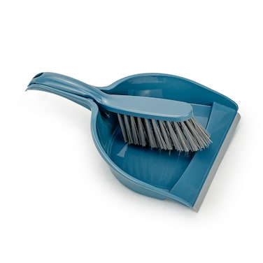 Mondex Mini Dustpan and Brush Set, 32x23 cm Compact Hand Broom with Flexible Flush Rubber Lip, Modern Nesting Countertop Sweeper for Kitchen, Desktop, Coffee Station &amp; Car, Slate Blue