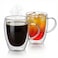 Cuisine Art Borosilicate Glass Double Wall Glass with Handle 350ml Set of 2   Transparent Heat Resistant Tea Coffee Cups   Insulated Microwave &amp; Dishwasher Safe Glassware