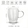 Cuisine Art Borosilicate Glass Double Wall Glass with Handle 350ml Set of 2   Transparent Heat Resistant Tea Coffee Cups   Insulated Microwave &amp; Dishwasher Safe Glassware