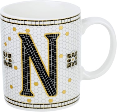 Cuisine Art Letter N Printed Porcelain Ceramic Tea Coffee Mug - 300ml - Stylish and Durable Mug for Hot Beverages