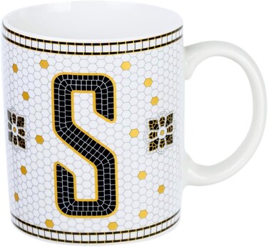 Cuisine Art Letter S Printed Porcelain Ceramic Tea Coffee Mug - 300ml - Stylish and Durable Mug for Hot Beverages