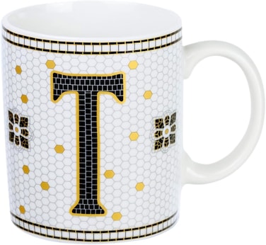 Cuisine Art Letter T Printed Porcelain Ceramic Tea Coffee Mug - 300ml - Stylish and Durable Mug for Hot Beverages