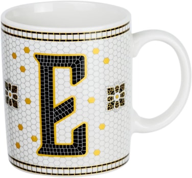 Cuisine Art Letter E Printed Porcelain Ceramic Tea Coffee Mug - 300ml - Stylish and Durable Mug for Hot Beverages