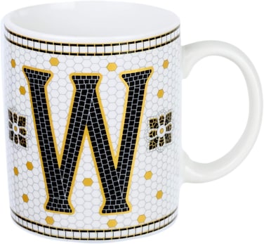 Cuisine Art Letter W Printed Porcelain Ceramic Tea Coffee Mug - 300ml - Stylish and Durable Mug for Hot Beverages
